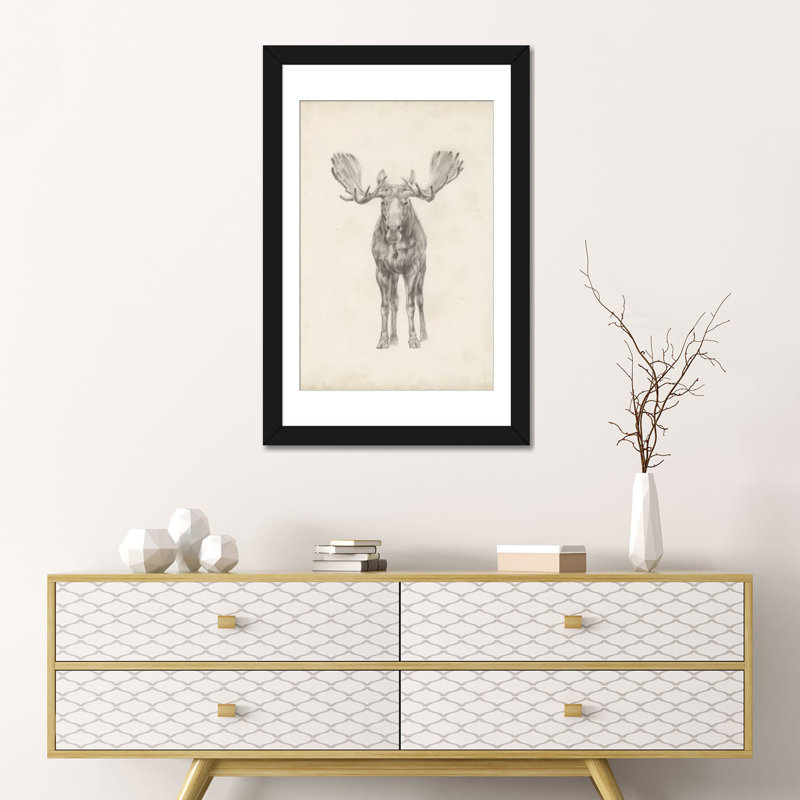 «Moose Study», reproduction sur toile, H 32 po x l 24 po x P 1 po, Papier d'art encadré noir, Blanc