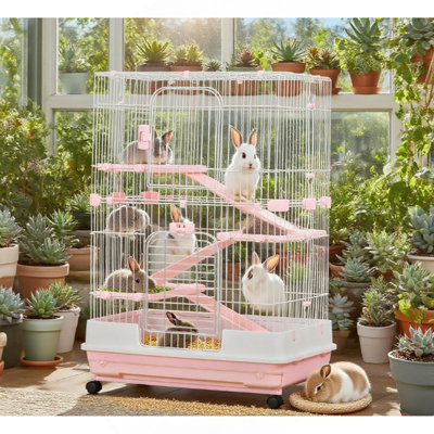 Cage à lapin avec roulettes