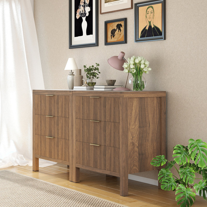 Ensemble de table de chevet 3 tiroirs (ensemble de 2), Brown