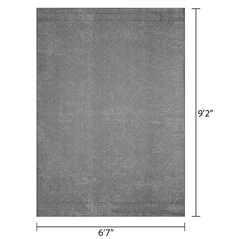 Tapis intérieur / extérieur gris Irune Destiny, Rectangle 6 pi 7 po x 9 pi 2 po