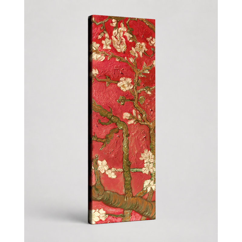 Fleurs d'amandier (variation rouge) - art mural sur toile, 16" W x 48" H