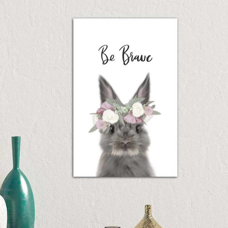 Floral Bunny Be Brave by Leah Straatsma - Wrapped Canvas Painting, 66.04 cm H x 45.72 cm W x 3.175 cm D