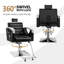 Fauteuil de coiffure avec appui-tête et accoudoirs en acier inoxydable noir
