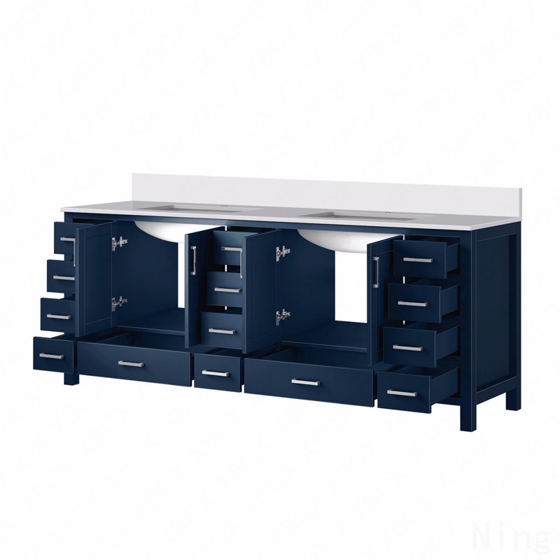Meuble-lavabo double 84 po x P 22 po avec plateau en marbre de culture, 84", Bleu