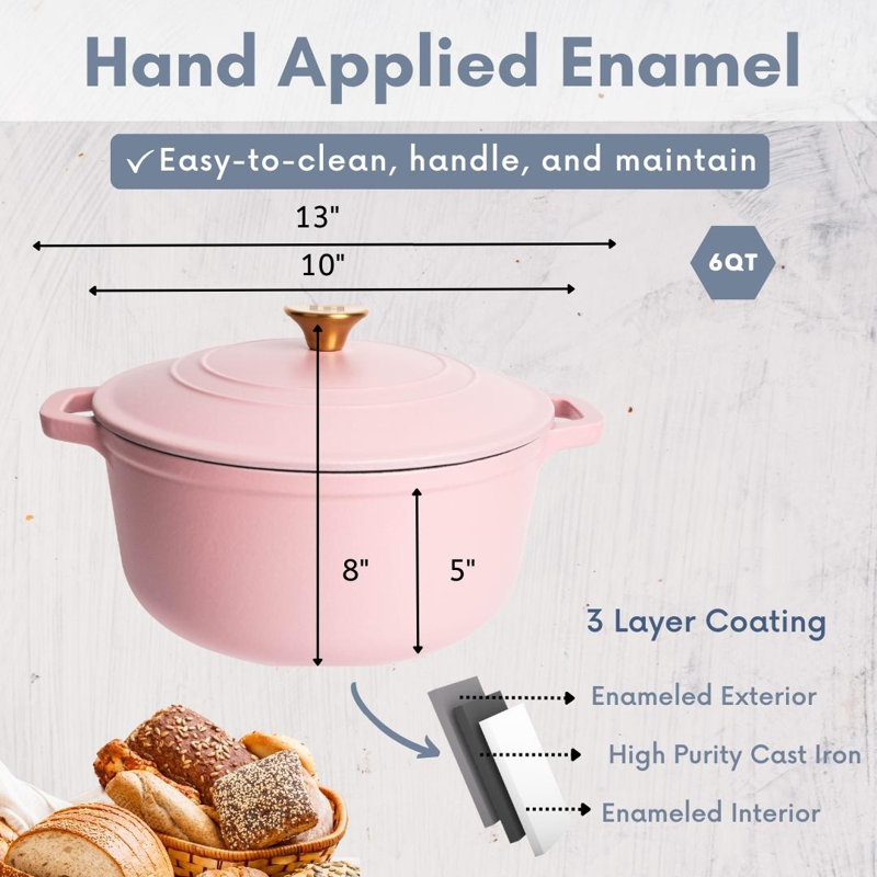 Cocotte ronde en fonte émaillée Lexi Home, 6 pintes, Rose