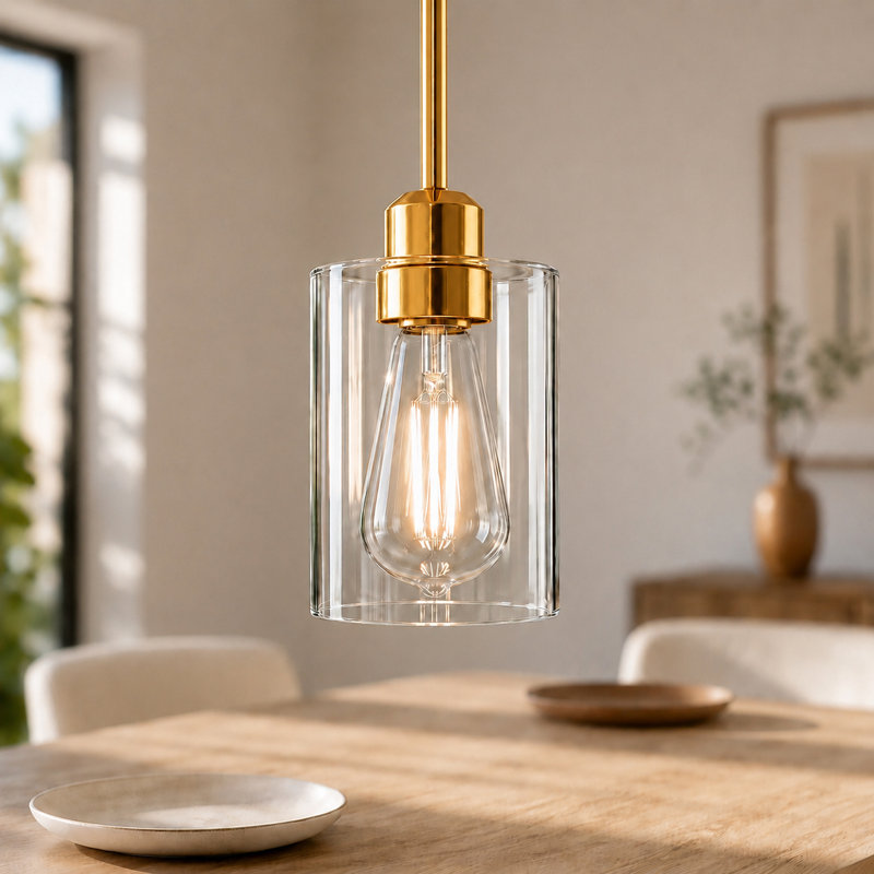 Luminaire suspendu pour îlot de cuisine 1 lumière avec abat-jour en verre transparent