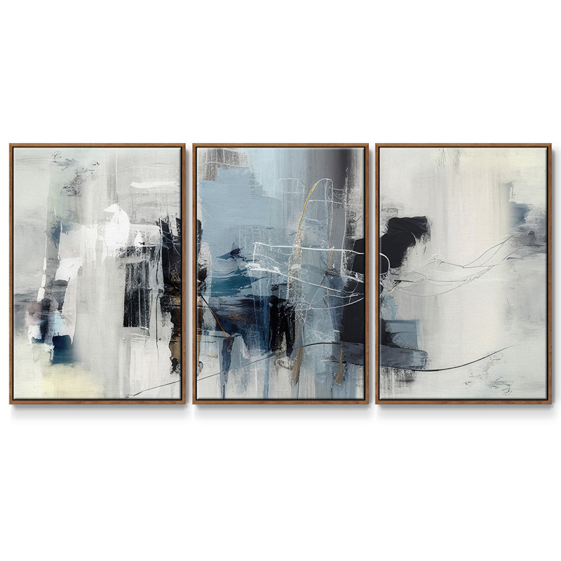 Winter Abstraction II, 3 pièces, H 24 po x l 48 po x P 2 po, Cadre noyer