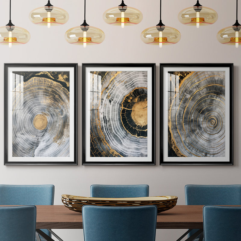 ABSTRACT Series CCXLVII  -Custom Framed  Premium Print W Matt - 3 Pieces, Black, 30" H x 63" W