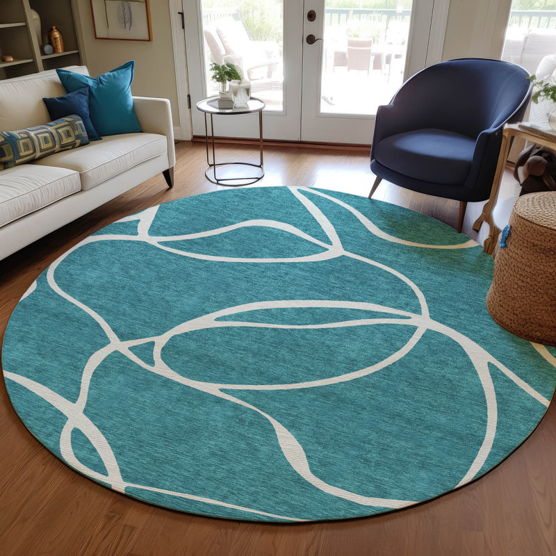Tapis bleu sarcelle lavable intérieur / extérieur Mirelle , 8 pi x 8 pi