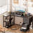 55" L Shaped Computer Desk with 4 Drawers and Power Outlet, Corner Desk with Monitor Stand & Reversible Storage Shelves, Black