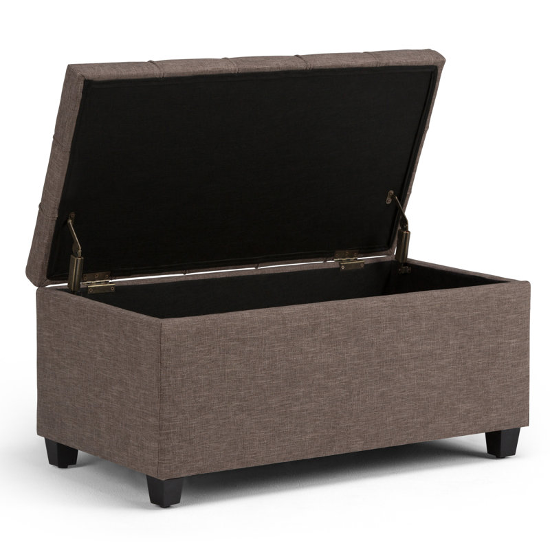 Sienna 33"W Upholstered Linen-Look Fabric Transitional Rectangular Storage Ottoman Bench with Tufted Styling, Fawn Brown