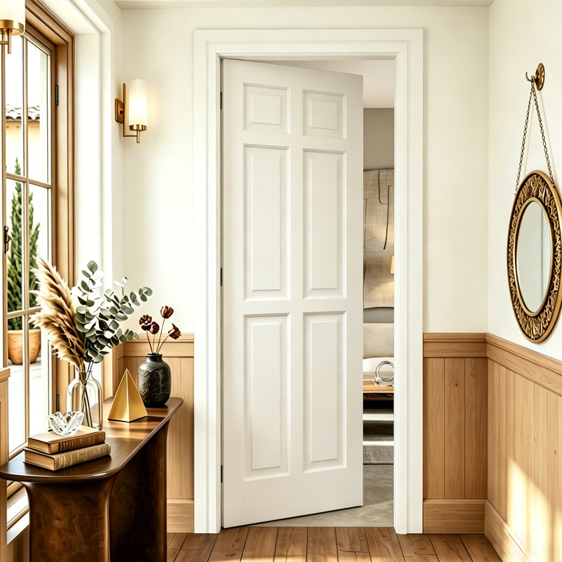 Porte intérieure à 6 panneaux creux - porte moulée apprêtée blanche avec finition grain de bois, 28 po x 80 po