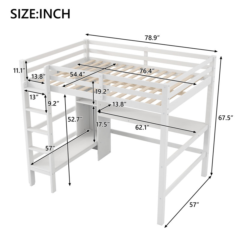 Lit mezzanine avec tablettes et bureau, Blanc