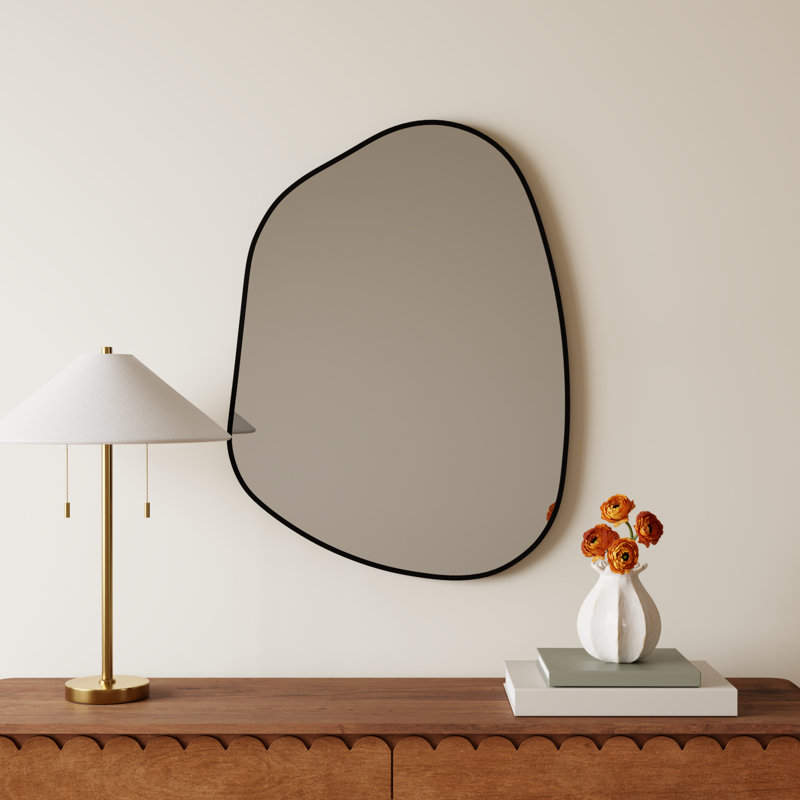 Solid Wood Asymmetrical Wall Mirror, Black
