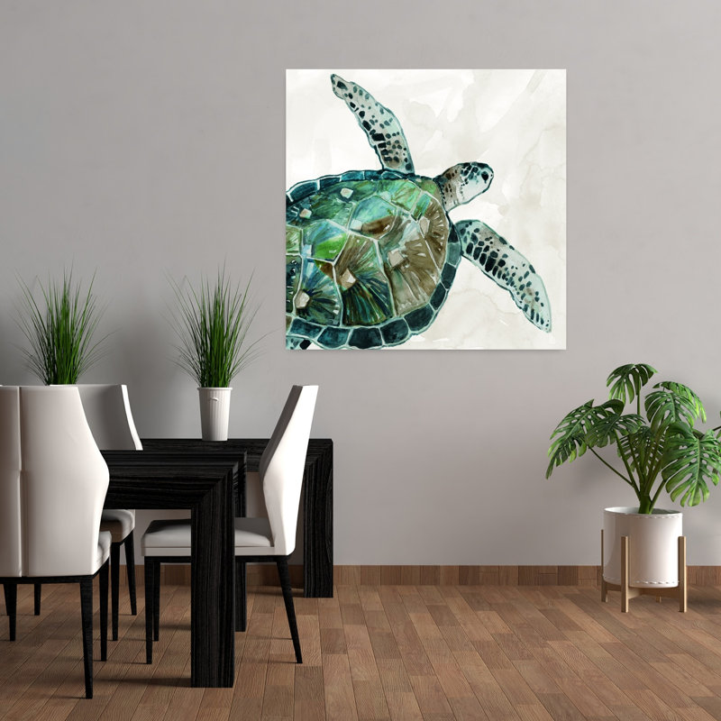 «Neutral Sea Turtle I Elegant Organic Realistic Turtle Animal Beach», art mural, H 36 po x l 36 po