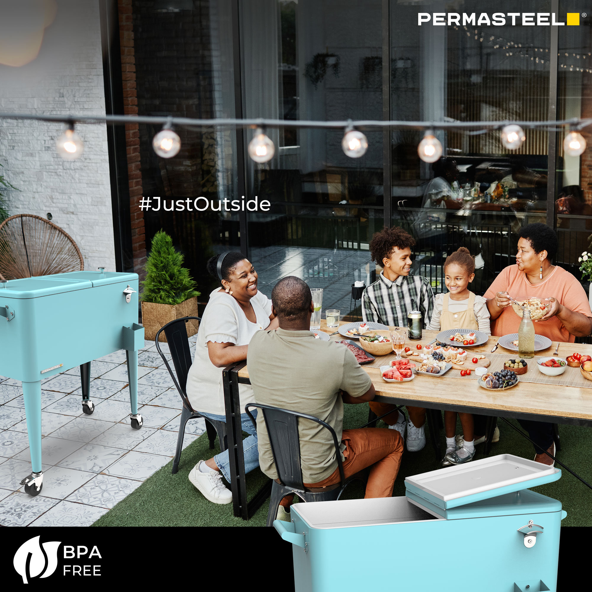 Permasteel 80-Qt Classic Outdoor Patio Cooler On Wheels, Without Divider, Turquoise