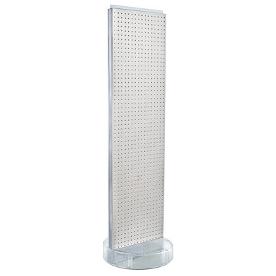 Two-Sided Pegboard Floor Display On a Revolving Round Studio Base: Spinner Rack Stand. Panel Size: 16"W x 60"H