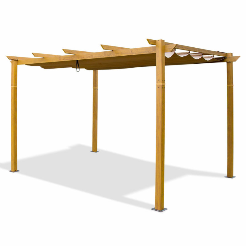 Pavillon de jardin en aluminium, Teck enduit, 13,1 pi x 9,2 pi