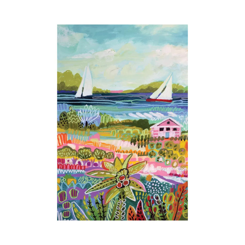 Two Sailboats And Cottage I by Karen Fields - Wrapped Canvas Painting, 101.6 cm H x 66.04 cm W x 3.175 cm D