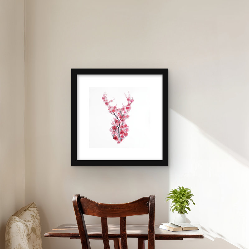 Deer in Cherry Blossoms - Rose, impression encadrée romantique