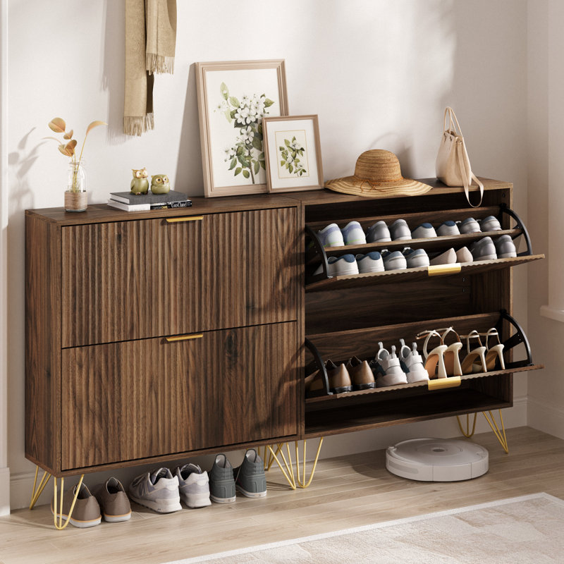 Rangement à chaussures 24 paires, Noyer, 34.4" H x 31.5" W x 9.4" D