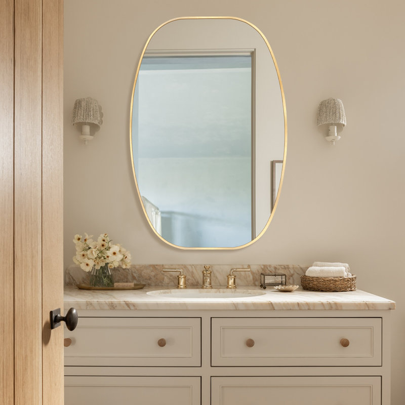 Miroir de salle de bain ovale, Or brossé, H 40 po x l 30 po
