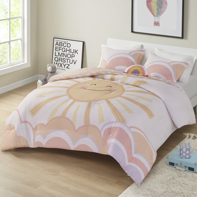 Ensemble d'édredon réversible Dawn Sunshine Clouds, Édredon simple et 1 taie décorative et 1 coussin