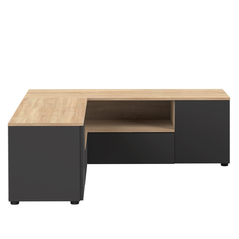 Danilynn Corner TV Stand for TVs up to 55", Black and Oak