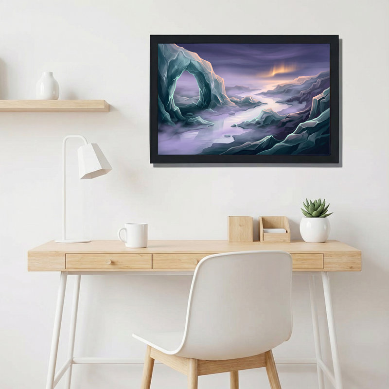 «Teal Ice Cave Arch Over Misty River», art mural, 12"H x 18"W