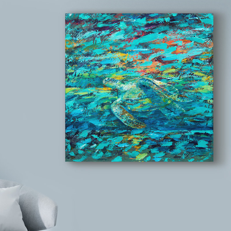« kemps ridley turtle hidden », reproduction de peinture à l’acrylique sur toile tendue, H 14 po x l 14 po x P 2 po