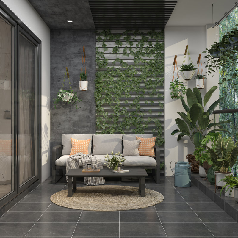 3 - Person Aluminum Silver Gray Outdoor Seating Group With Sofa And Table