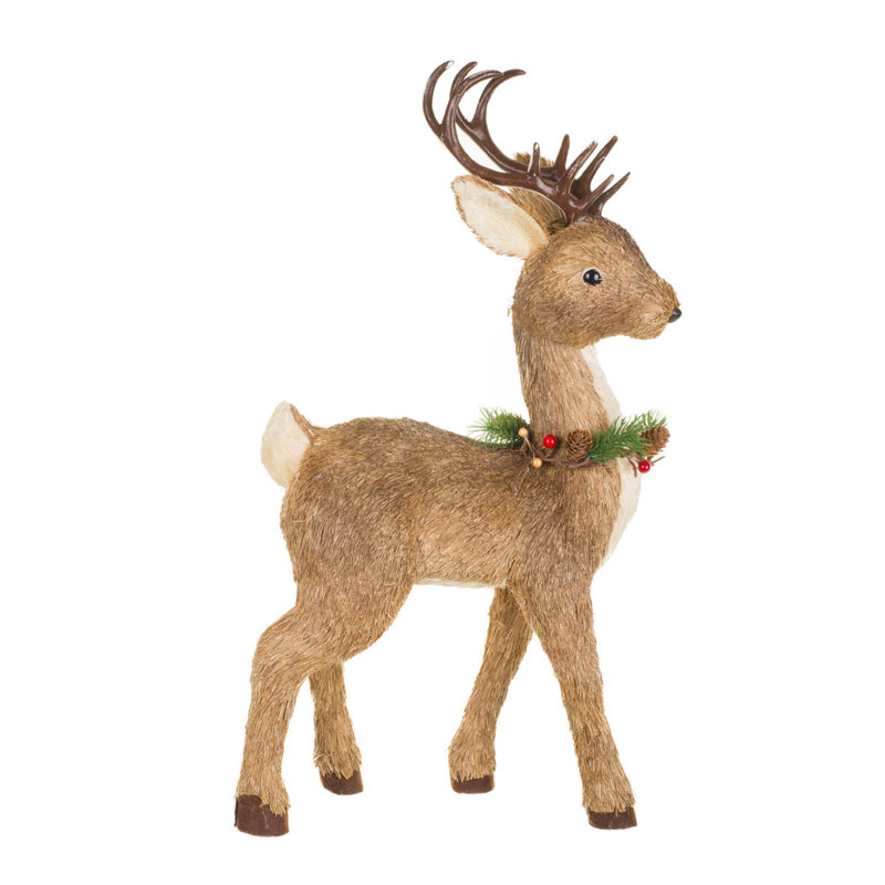 Figurine renne brun avec collier