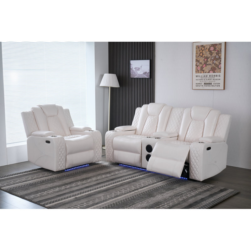 Ensemble 2 pièces de causeuse inclinable électrique moderne avec haut-parleurs Bluetooth, recharge sans fil, éclairage DEL et rangement caché
