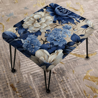 Cobalt Blue Foliage Victorian Pattern - Floral Rectangle Ottoman