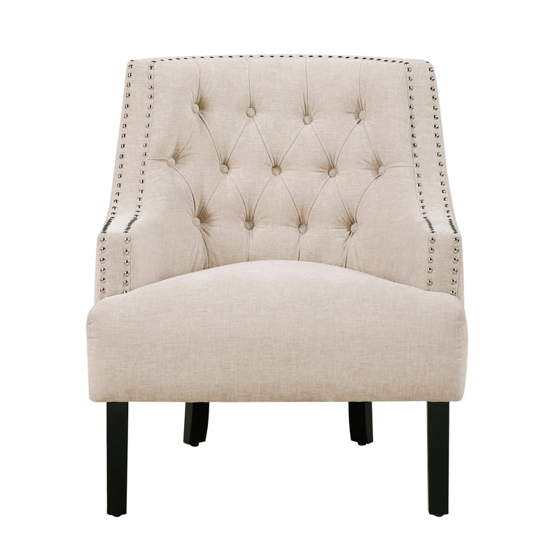 Upholstered Wingback Chair, Beige Fabric