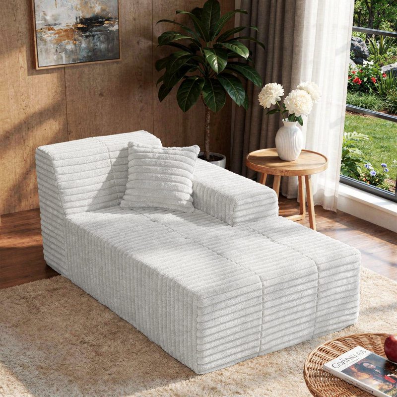 Chaise longue rembourrée en flanelle de fourrure de lapin gris clair rembourrée avec coussins - Conception entièrement compressée en mousse et sans assemblage