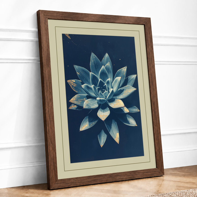 Lotus in Starlight Botanical - Framed Print, Walnut, A4 - 29.7 x 21.0 cm
