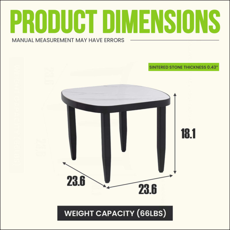 Modern Outdoor Elegance Arc Side Table With Greek Marble-Inspired Sintered Stone Top, Aluminum Frame, Post Tapered Legs & Rounded Corners,Weatherproof & Rust-Free