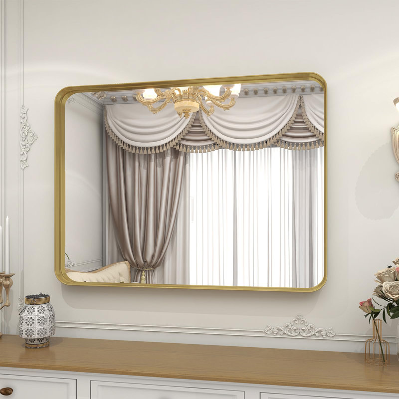 Wall Mount Mirror, Gold, 32.87" x 24.21"