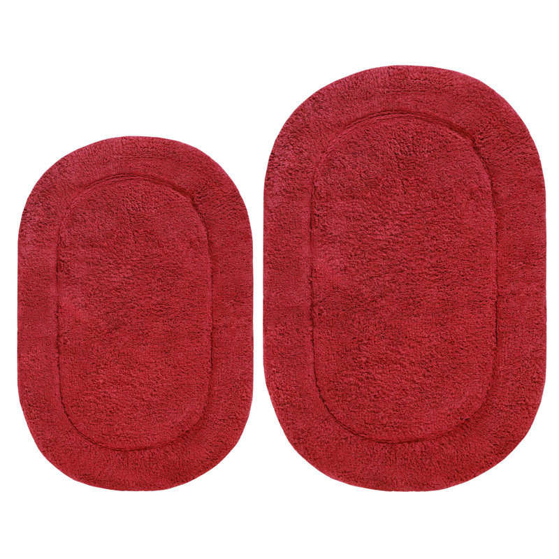 Ensemble de tapis de salle de bain ovale antidérapant en coton de qualité supérieure, Bourgogne