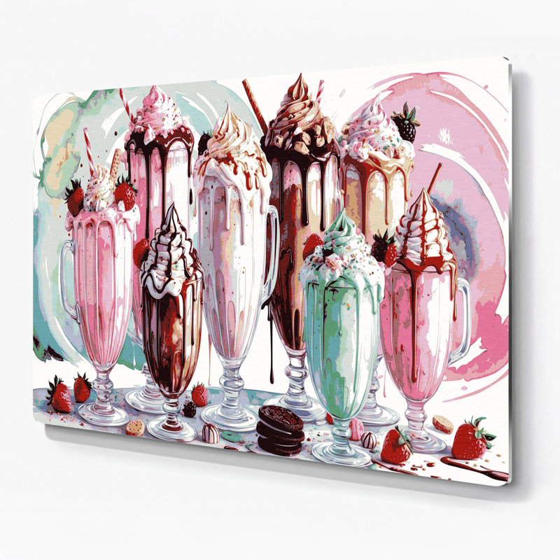 Desserts Milkshake gris, art mural en métal, H 20 po x l 30 po
