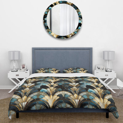 Ensemble de housse de couette en damas émeraude et blanc Art Deco