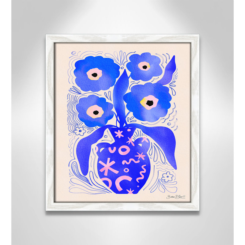 «Blue Flowers Matisse» par Bloom, Grain de bois blanc, L 13 po x H 15 po, Impression encadrée