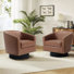 Petit fauteuil pivotant tonneau capitonné brun avec garniture cloutée Bennett