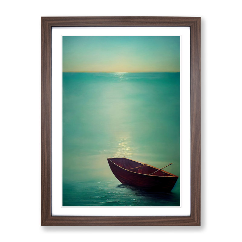 Vacant Boat - Single Picture Frame Painting, 64cm H x 46cm W x 2cm D, Walnut