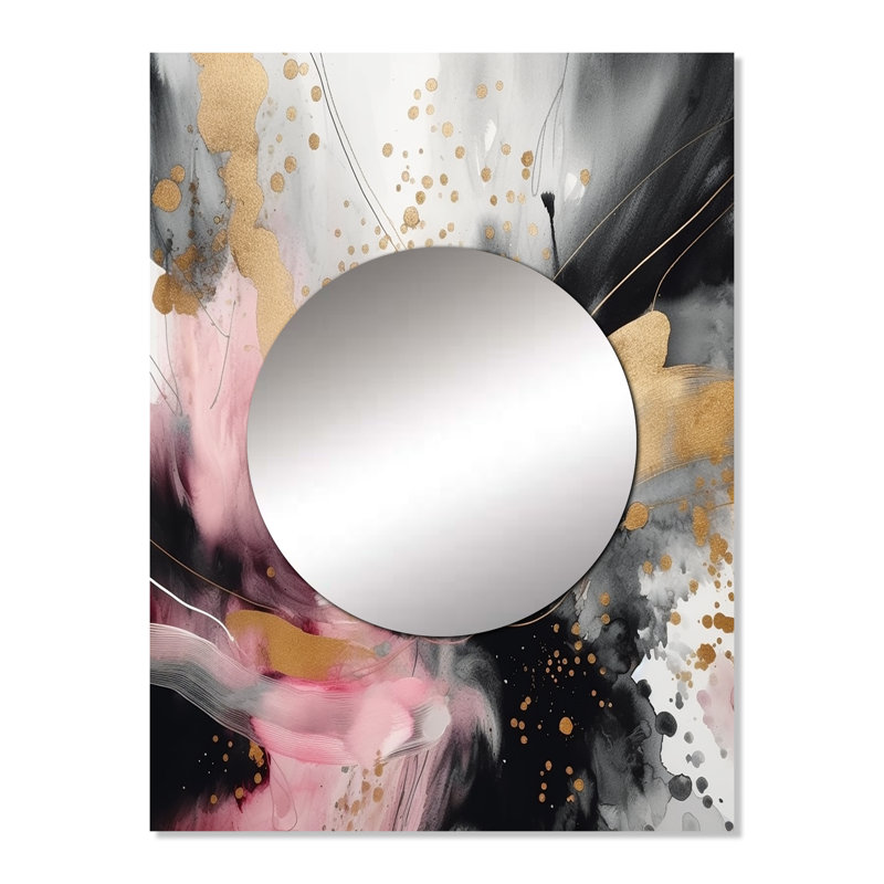 «Sulo», texture or rose Splash Marble III - décor de miroir mural unique en marbre, grand miroir moderne, impression d'art en métal