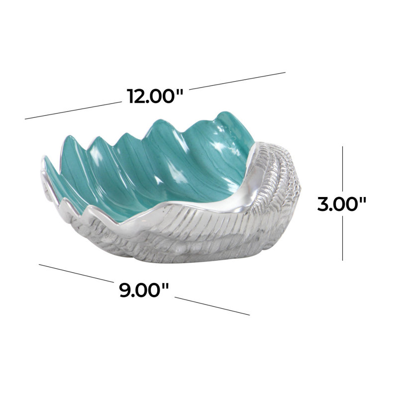 Bol de service avec intérieur en émail 12 po x 9 po x 3 po Ember, Argent / bleu paon