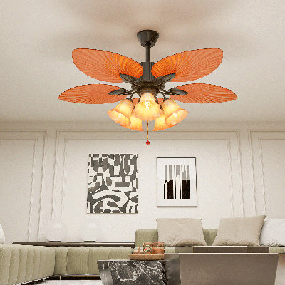 52" Tropical Ceiling Fan with Remote, 6 Speeds, Timer, 5 Leaf Blades Ceiling Fan without Light Bulbs