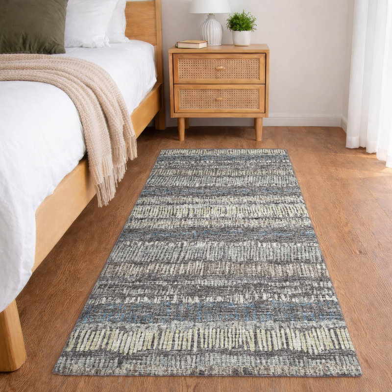 Premium Machine Washable Dream Shag Loops and Lines Rug, Gray, 2'3" x 7'6" Runner