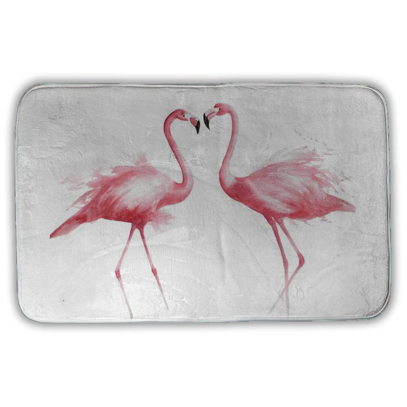 Two pink flamingo watercolor Bath Mat with Non-Slip Backing - Quick Dry Memory Foam Bathroom Rug - Absorbent - Modern Plush Spa-Style - Machine Washable